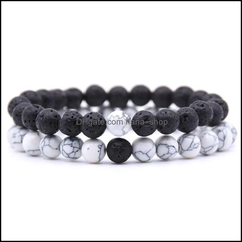 2Pcs/Set 8mm Black Matted Lava stone turquoise Bead bracelet Essential Oil Diffuser Bracelet For Women men Jewelry