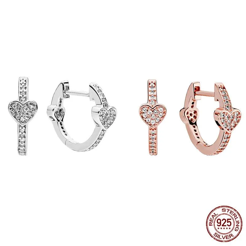 Hoop & Huggie Selling 925 Sterling Silver Pendientes Sparkling Heart Earrings For Women Fit Original Brand Fine JewelryHoop