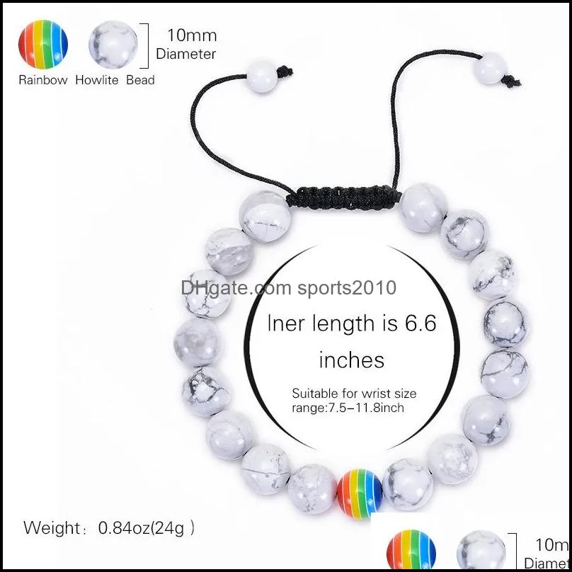 lgbt rainbow bead gay pride 10mm turquoise strand black lava stone braided beaded bracelet for women men yoga buddha energy jewelry