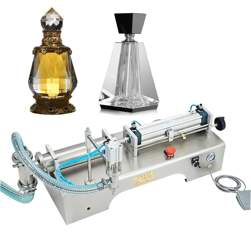 Máquina de enchimento de líquido de cabeça única pneumática para suco de leite de vinho vinagre de café Decargente detergente em aço inoxidável preenchimento quantitativo