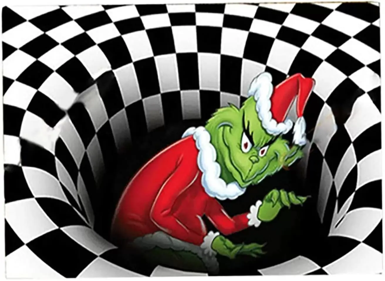 Illusion Doormat Christmas Non-Slip Visual Door Mats Grinch`s for Christmas Santa Indoor Outdoor Home Party Black Mat 50X80CM