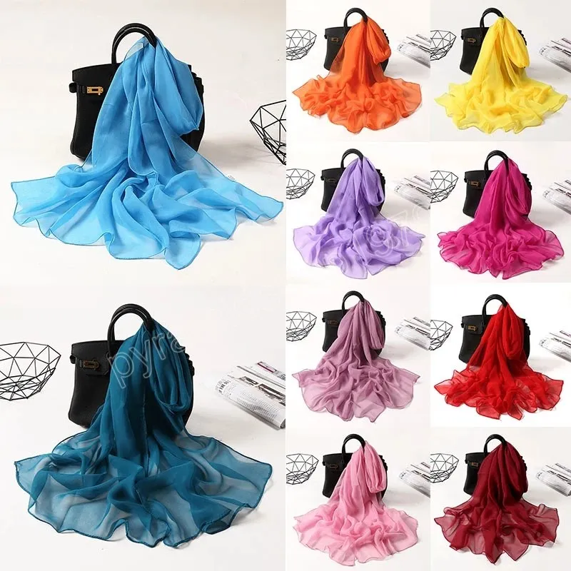 Sciarpe in georgette in chiffon Scialle lungo tinta unita Donna Hijab musulmano Bandana Protezione solare estiva Sciarpa da spiaggia Donna Volant