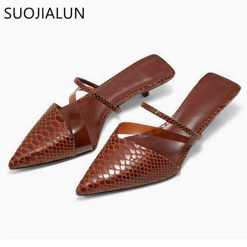 Suojialun New Fashion Brand Low Heel Slippers Women Slip on Pointed Toe Thin Slides Outdoor Casual Mules Ladies Dress Shoes 220509