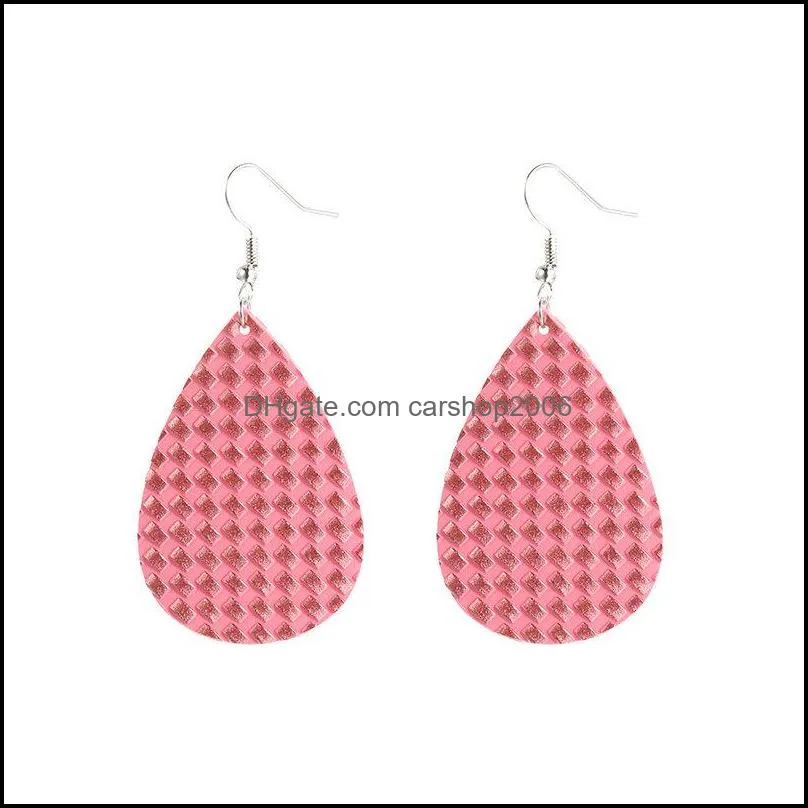 Hot Sale Soft PU Leather Earrings For Women Fashion Woven Pattern Summer Leather Oval Earring Bohemian Style Women Water Drops Jewelry