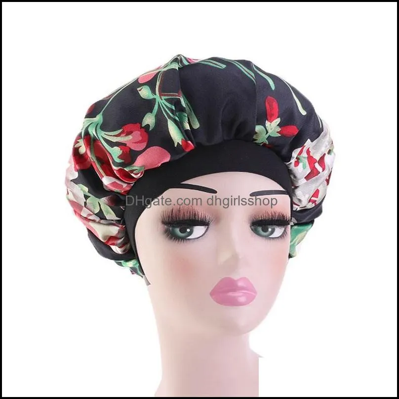 Fashion Women Imitation Silk Turban Elastic Muslim Hat Chemo Cap Floral Print Headwrap Soft Sleeping Hat Beanie Hijabs Accessories