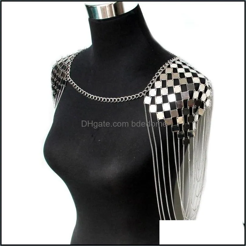 Chains Punk Metal Statement Necklaces Women Collar Shoulder Long Chain Pendants Sexy Body Jewelry Accessories UKMOC294F
