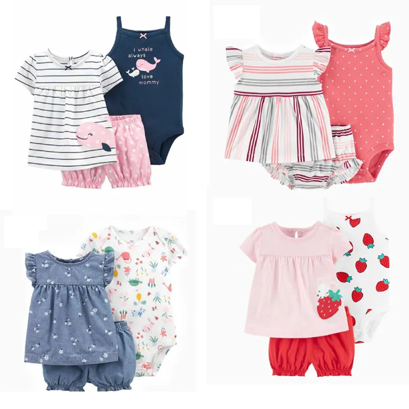 baby girl summer clothes set stripe print short sleeve T-shirt+romper+shorts 2021 new born cute outfit 6-24M newborn costume