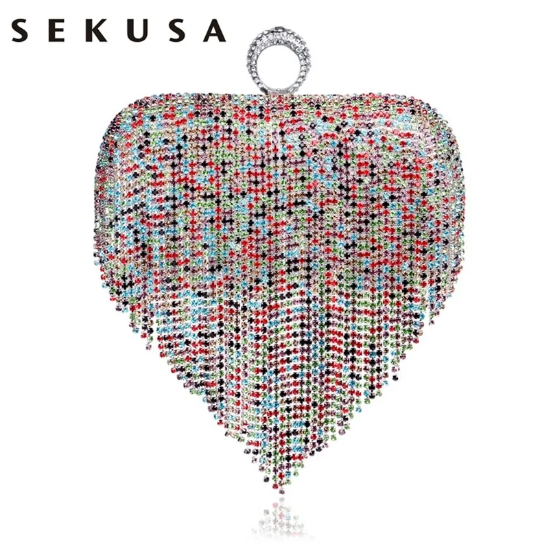 Sekusa Tassel의 날 클러치 핑거 반지 다이아몬드 이브닝 가방 이브닝 드레스 지갑을위한 체인 어깨 220531