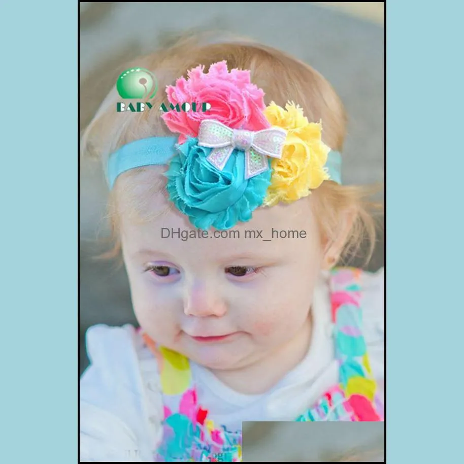 2016 New 28 Design Baby Girl Headband Newborn Headbands Shabby Chic Flower Hairband Christening Headband Baptism Hair Bows 20PCS/LOT