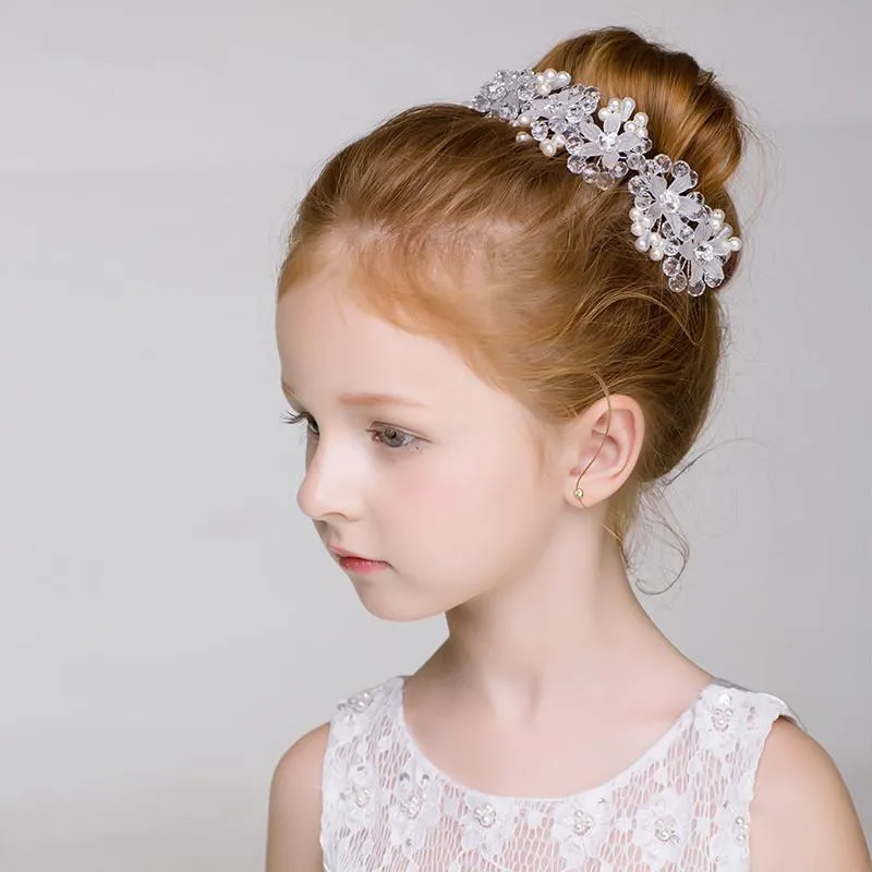 Acessórios para cabelos Flor Girls Crown Band Wedding Floral Kids Bandland Garland Girl Pearl Wreath Party Headpiedhair