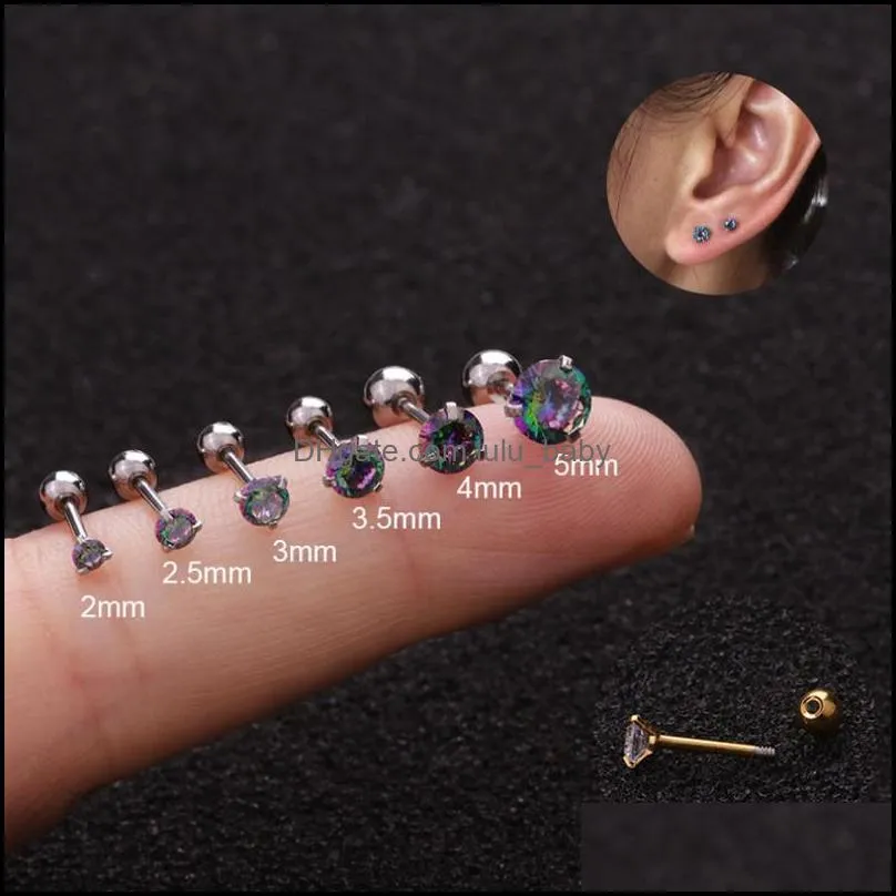 set of 6 pcs zircon ear cartilage tragus studs earrings body piercing jewerly for women and girls