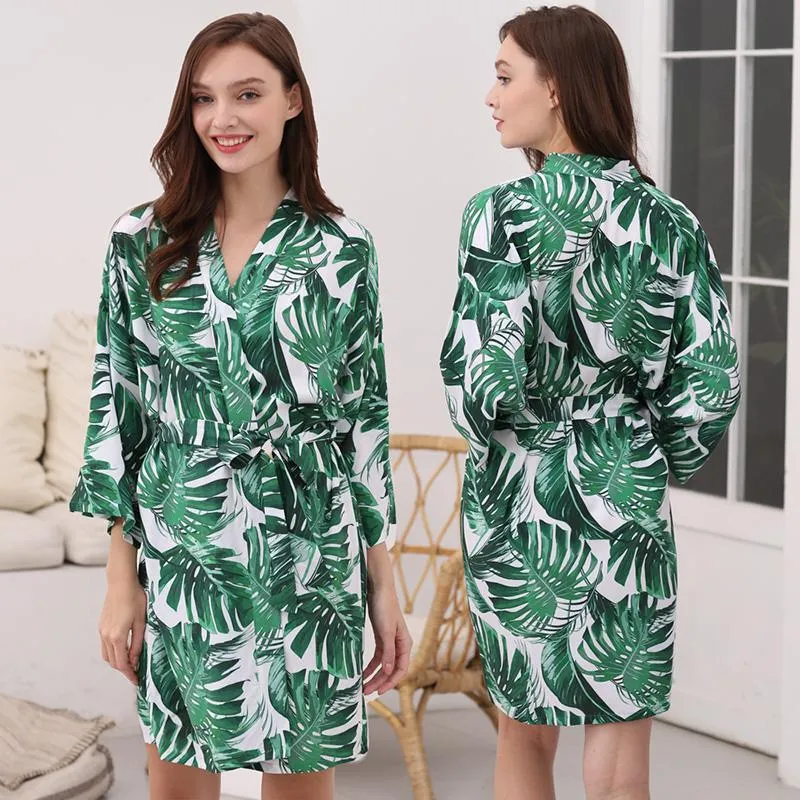 Roupa de dormir feminina Owiter 2022 túnica feminina de algodão tropical floral túnica de dama de honra nupcial noiva casamento vestido quimono para mulheres