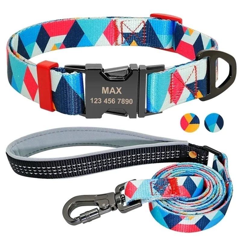 Collar per cani personalizzato e collari per animali domestici a quadri in nylon con tag ID name inciso che cammina per piccoli cani di grosso y200917