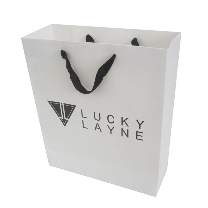100Pcs 33x27.5x10cm White Box With Print Black Ribbon Gift Packaging Clothes Wedding Bag Custom Size 220706