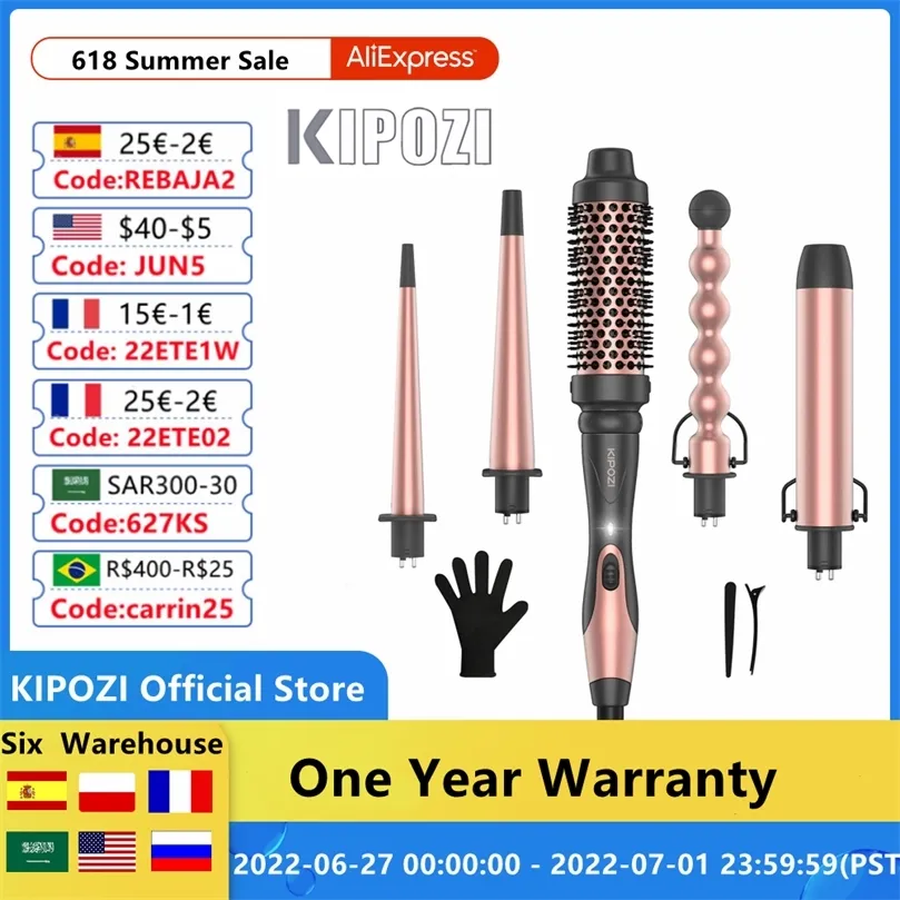 Kipozi Professional Curling Iron 5in1 أدوات شعر تسخين فوري الشباك الكهربائية فرشاة الهواء الحديد براميل السيراميك للمرأة 220624