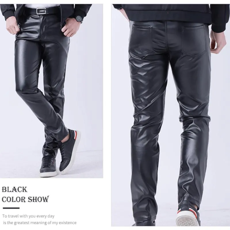 Off White Faux Leather Pants in Slim Fit