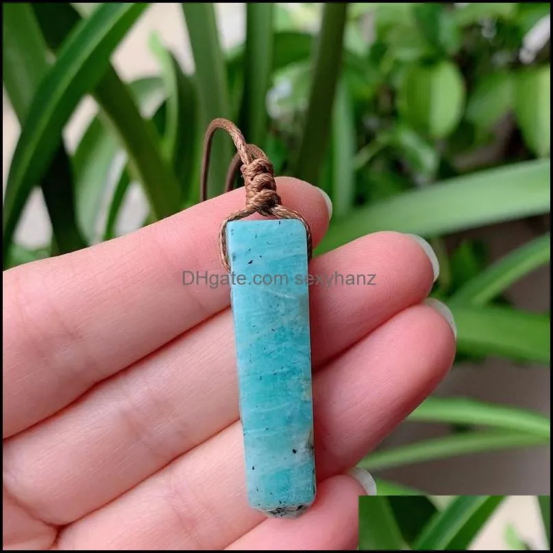 natural stone pendant raw mineral irregular rectangle quartz pendulum amazonite tiger eye lapsi pink crystal necklaces