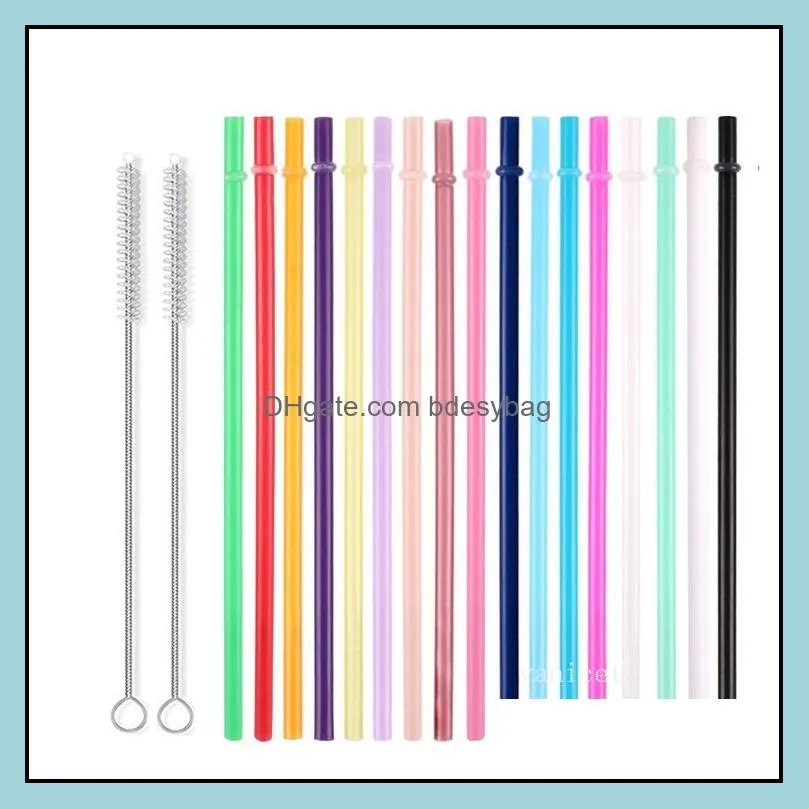 24cm pp plastic straw reusable environmental protection material drinking straws and straw cleaning brush soft bristle bottle