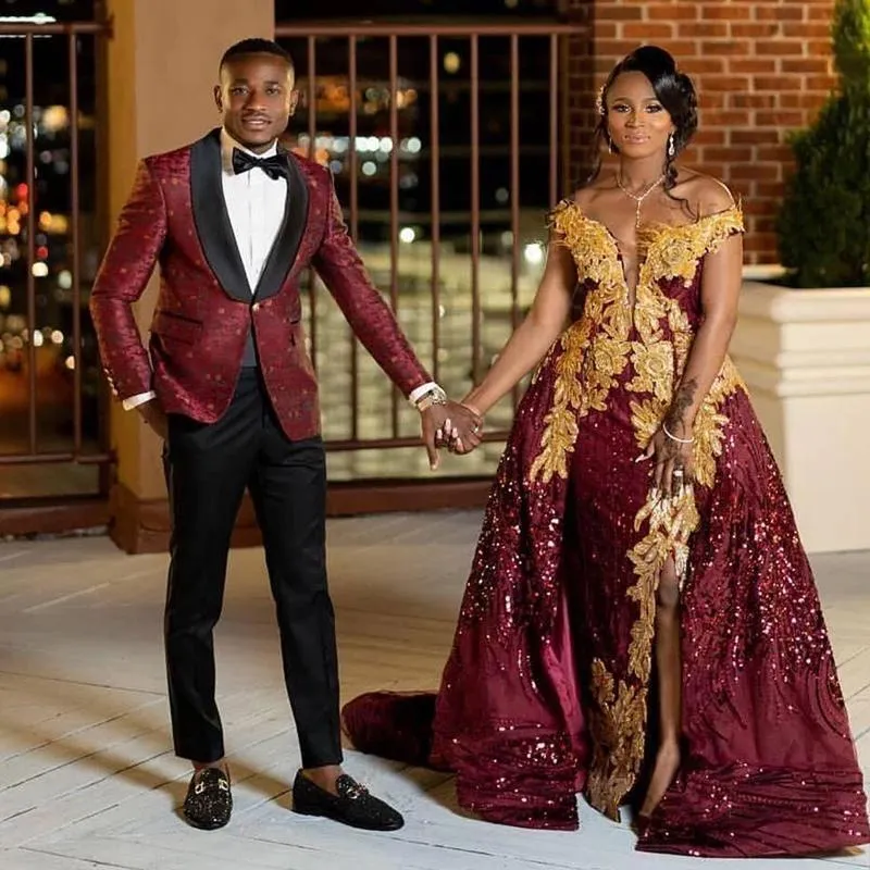 burgundy and gold long dress Gold Rhinestone Burgundy Velvet Trumpet Prom Dress
