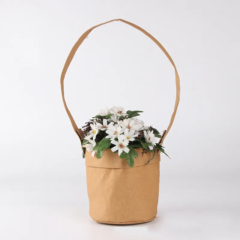 Kraftpapper hängande blomkrukor med handband tvättbar planterväska papperskorg trädgårdsmaterial