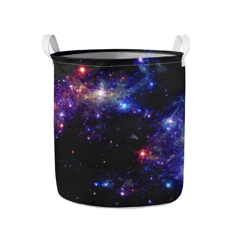 1PCS Składany pralnia fioletowa galaktyka Design okrągły koszyk do brudnych ubrań dla dzieci zabawki organizator domu wiadra niestandardowa 220707