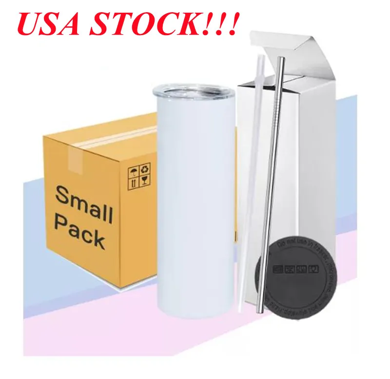 Local warehouse 6pcs sublimation straight tumbler 20oz with plastic metal straw rubber bottom blank skinny tumblers USA stock