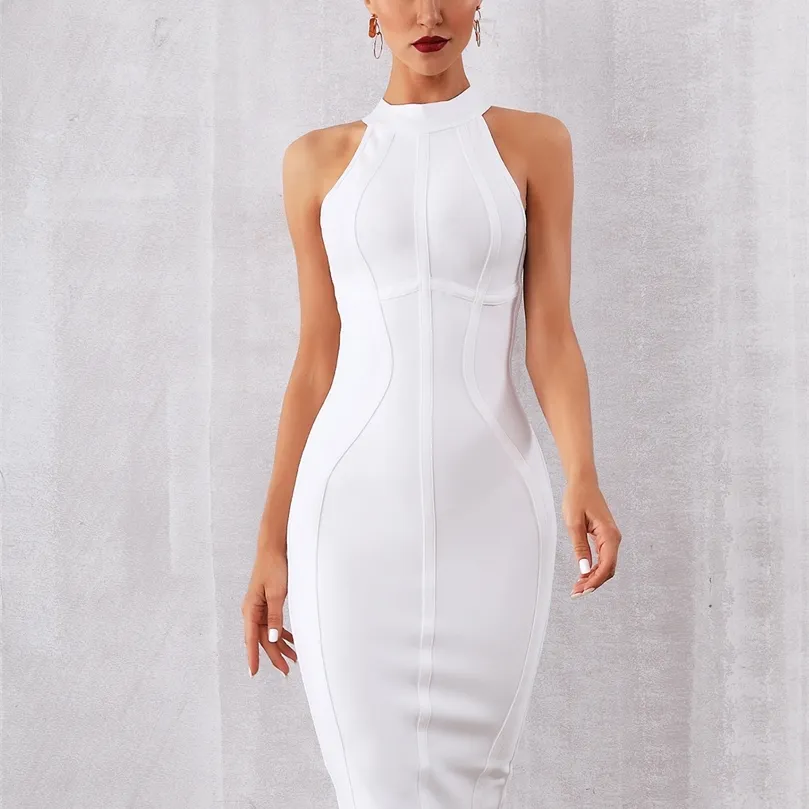 Adyce yaz beyaz kadın bodycon bandaj elbisesi zarif tank seksi kolsuz kulüp ünlü akşam pisti parti elbiseleri 220510