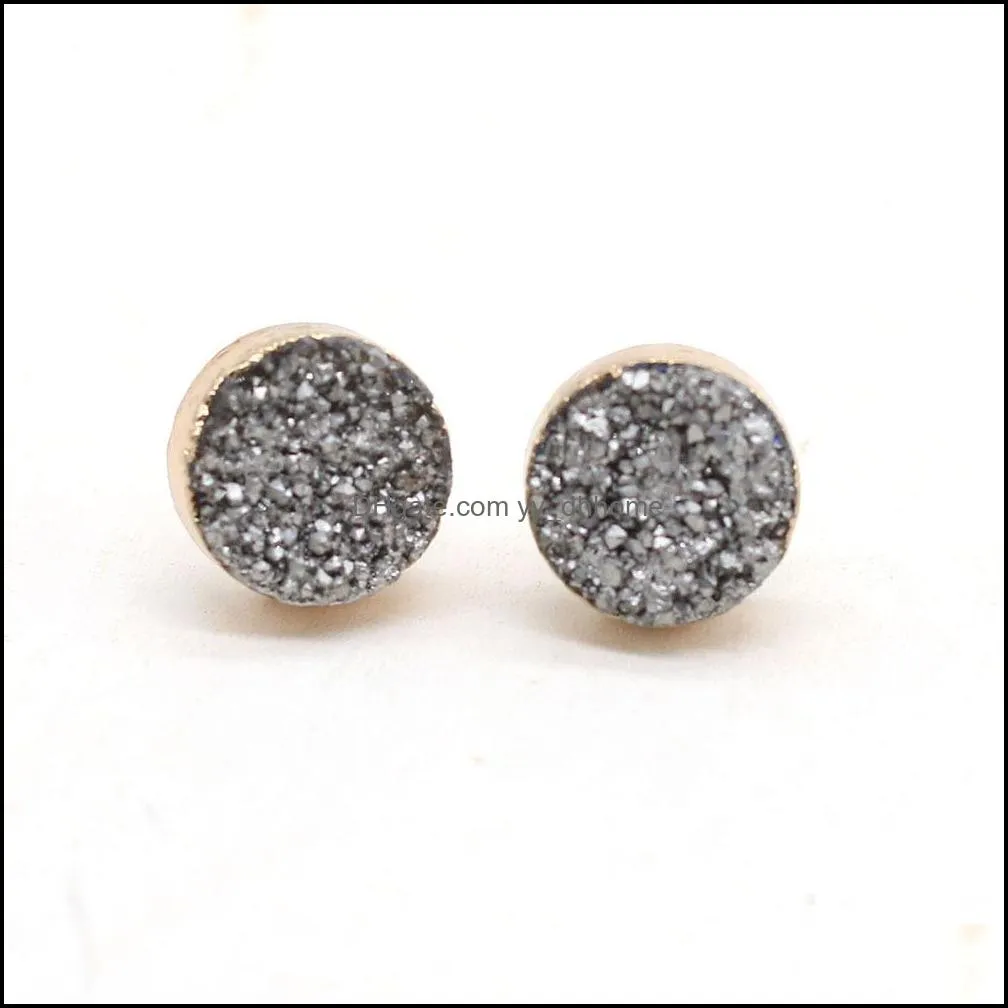 Fashion Gold plated Round 12mm Resin Druzy Drusy Stud Earrings for Women Jewelry