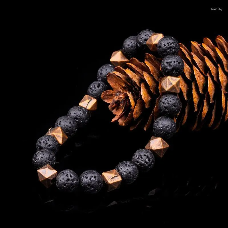 Link Chain Natural Black Volcanic Lava Stone Bracelets For Men Healing Yoga Energy Metal Charm Beads Bracelet Jewelry Pulseras Fawn22