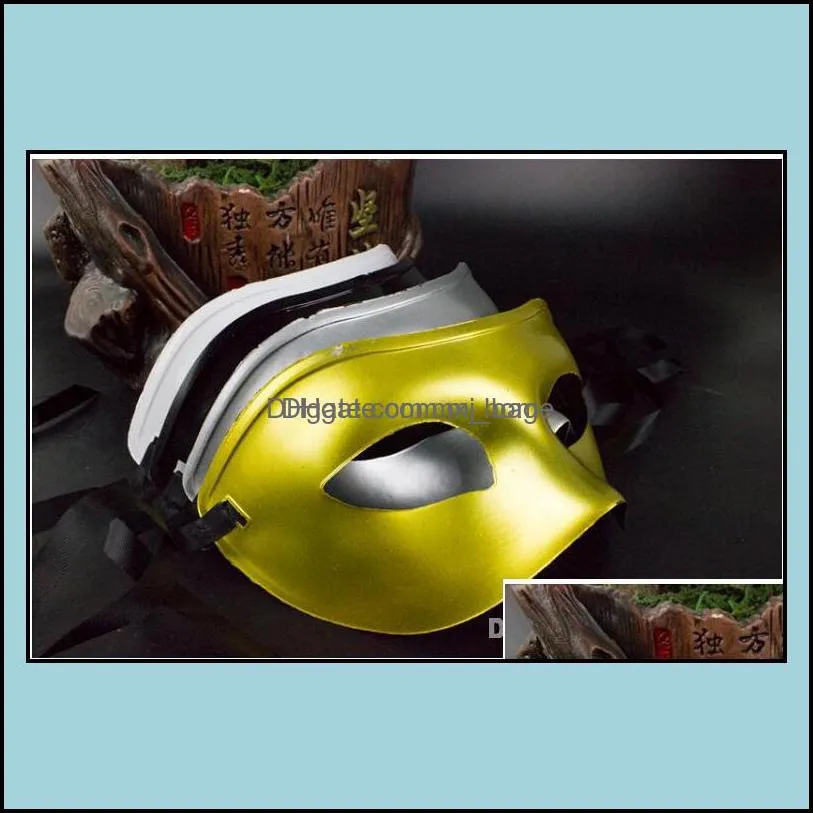 Mens Masquerade Mask Fancy Dress Venetian Masks Plastic Half Face Optional Mti-Color (Black White Gold Drop Delivery 2021 Party