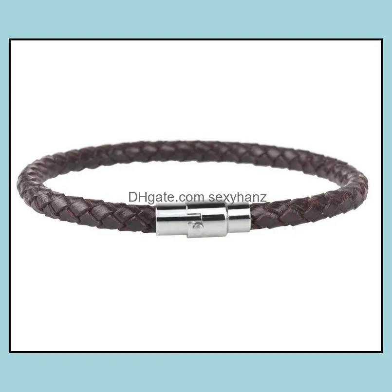 New Arrival Men`s Fashion Pu Leather Bracelets 6mm Top Quality Punk Bangle For Lady Free Shipping