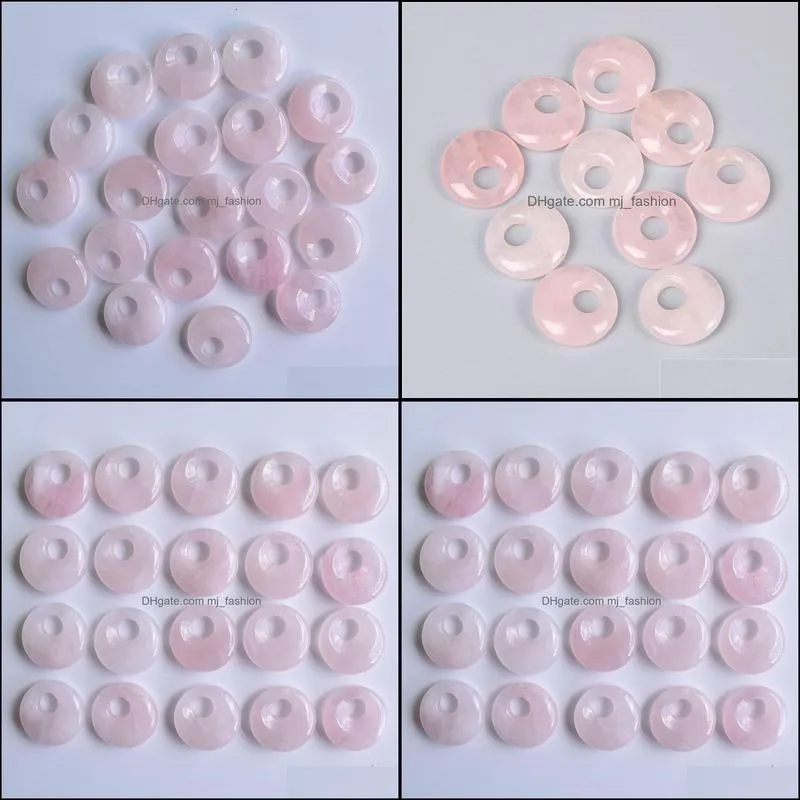 18mm natural stone crystals gogo donut charms rose quartz pendants beads for jewelry making mjfashion