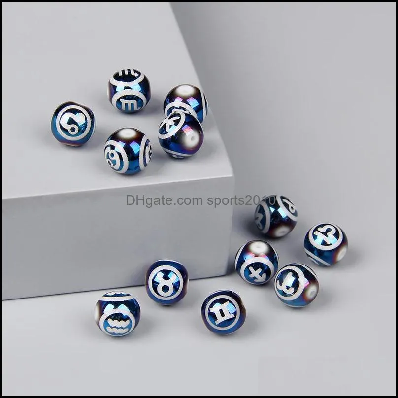 blue glass constellation plastic bead loose spacer 10mm round beads the zodiac charm beads for jewelry making handmade diy sports2010