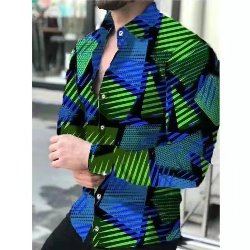 Men's Casual Shirts Spring Autumn Men Fashion Turn-down Collar Buttoned Tops Men's Pattern Print Long Sleeve Shirt StreetwearMen's