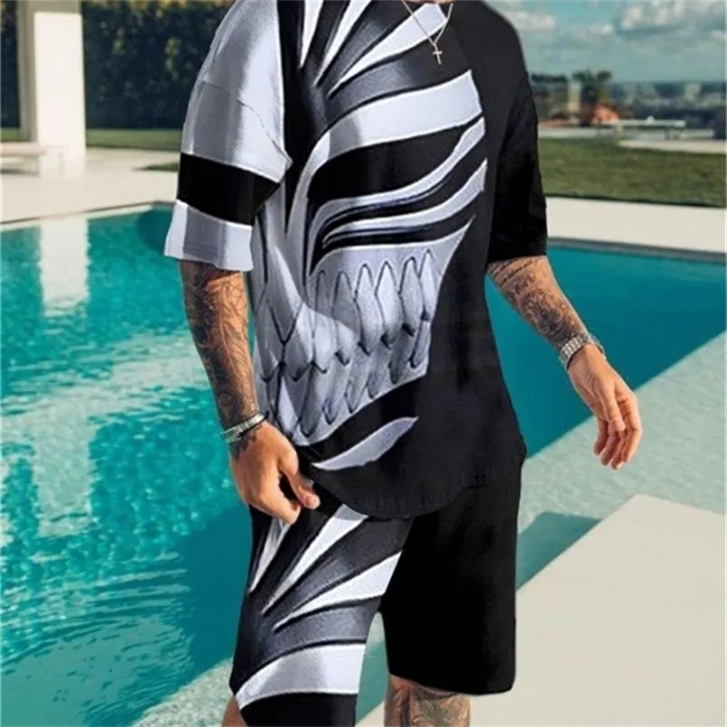 Esto de gran tamaño de los hombres de gran tamaño Shirt Shirt Shorts Set Man Track Summer Summer Fostic Face 3D Men impresas ropa Casual 220610