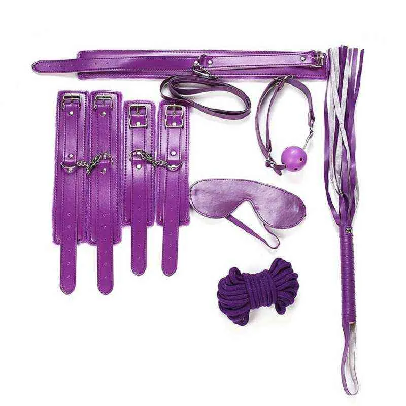 Nxy Sm Bondage 7 Pcs Set Cato Red Bdsm Retirement Toys for Couple Handcuffs y Mark Swing Collar Adult Slave Game Product 1216