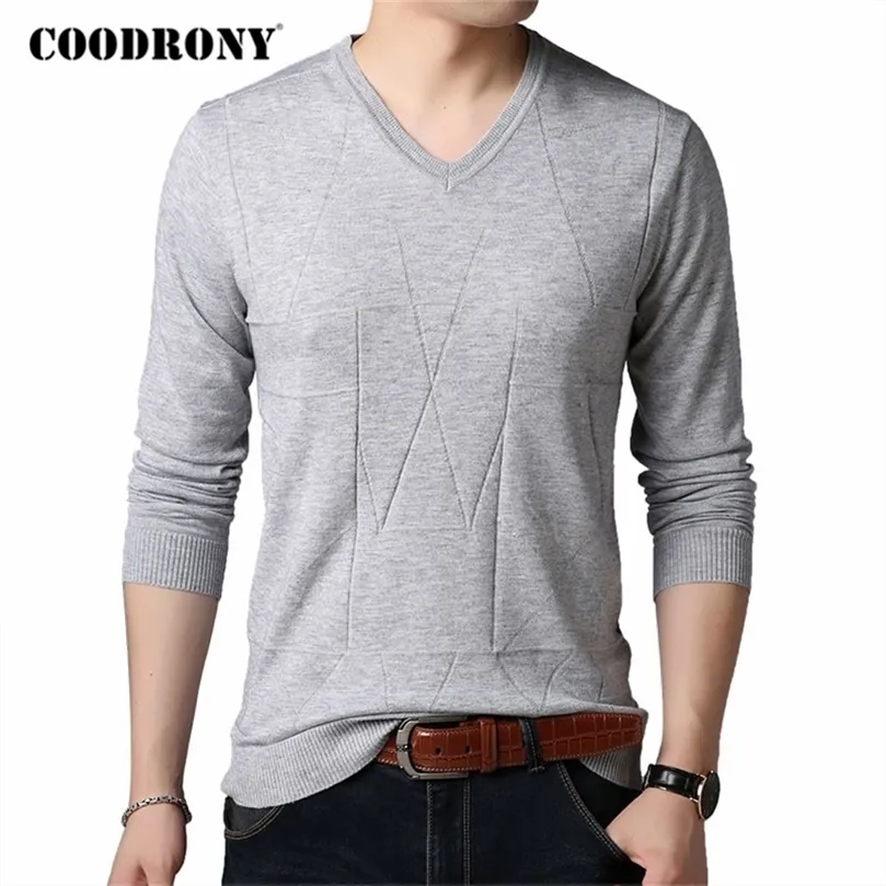 Coodrony Brand Sweater Men Spring Herfst V-Neck Pull Homme Soft Knitwear Cotton Wool Pullover Men Pure Color Mens Sweaters C1043 201224