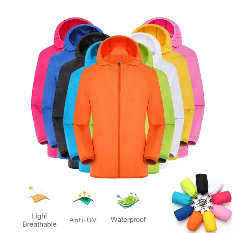 Acampamento jaquetas à prova de chuva sol proteção unisex esportes ao ar livre secagem rápida windbreaker proteção solar com bolso 220715