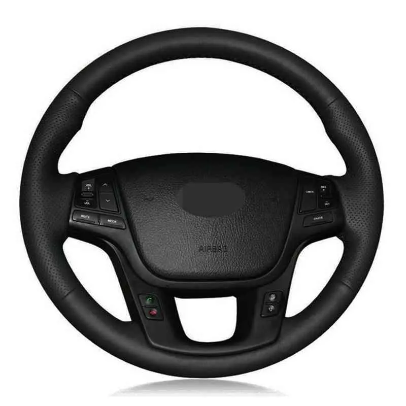 Car Steering Wheel Cover Diy HandEmbroidered Black Faux Leather For Kia Sorento 20092014 K7 Cadenza 20112015 J220808