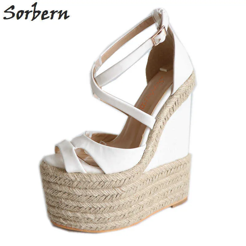 Sorbern Rope Wedge Heels Sandals 18Cm High Heels Size 13 Shoes For Women Plus 34-46 Custom Open Toe