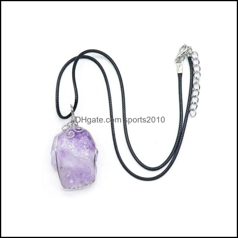 fashion natural stone wire wrapping irregular amethyst crystal pendant necklace for women jewelry