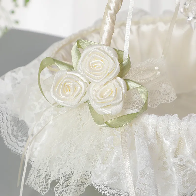 Handmade Ivory Flowergirl hanging basket with Rose display picture 2