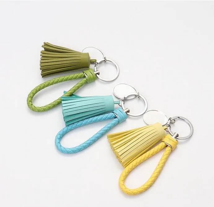 Sublimation Blank Tassel Keychain Pendant Heat Transfer Luggage Decoration Leather Keychains DIY Couple Key Ring