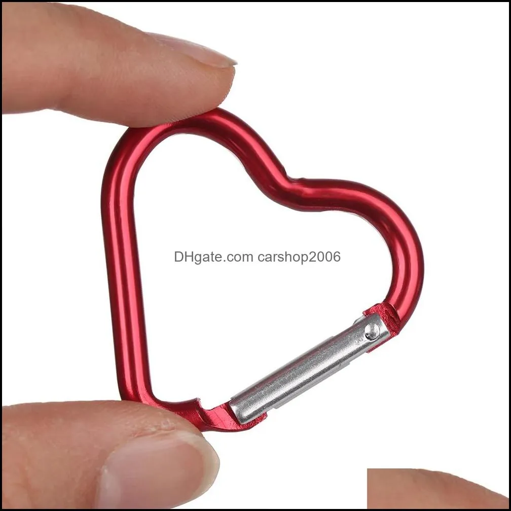 carabiner keyrings heart shaped keychain outdoor sports camp snap clip hook hiking aluminum metal convenient hiking camping clip on