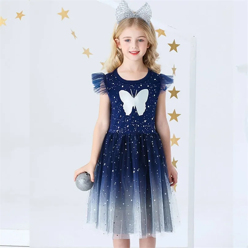 Baby Girl Summer Dress Flying Sleeve Birthday Party Dress for Girls Princess Costume Butterfly Dress kids Girls Casual Wear 3-8Y 210329
