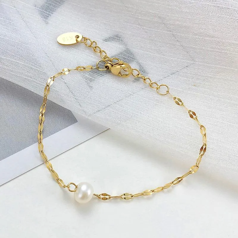 Catena di collegamento in acciaio inossidabile in acciaio in pizzo fascino del braccialetto perle per donne per donne regolabili gioielleria di matrimonio regolabile