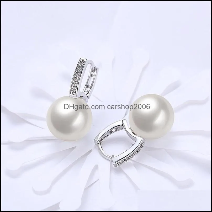 925 Sterling Silver/18K Gold Pearl AAA Zircon Earrings For Women Jewelry Fashion Wedding Engagement Party Gift 1294 T2