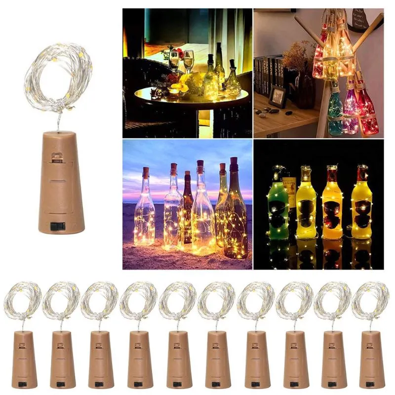 Chaînes bouteille de vin liège lumières chaîne 20 LED fée batterie puissance fête mariage noël Halloween décoration Bar lumières LED