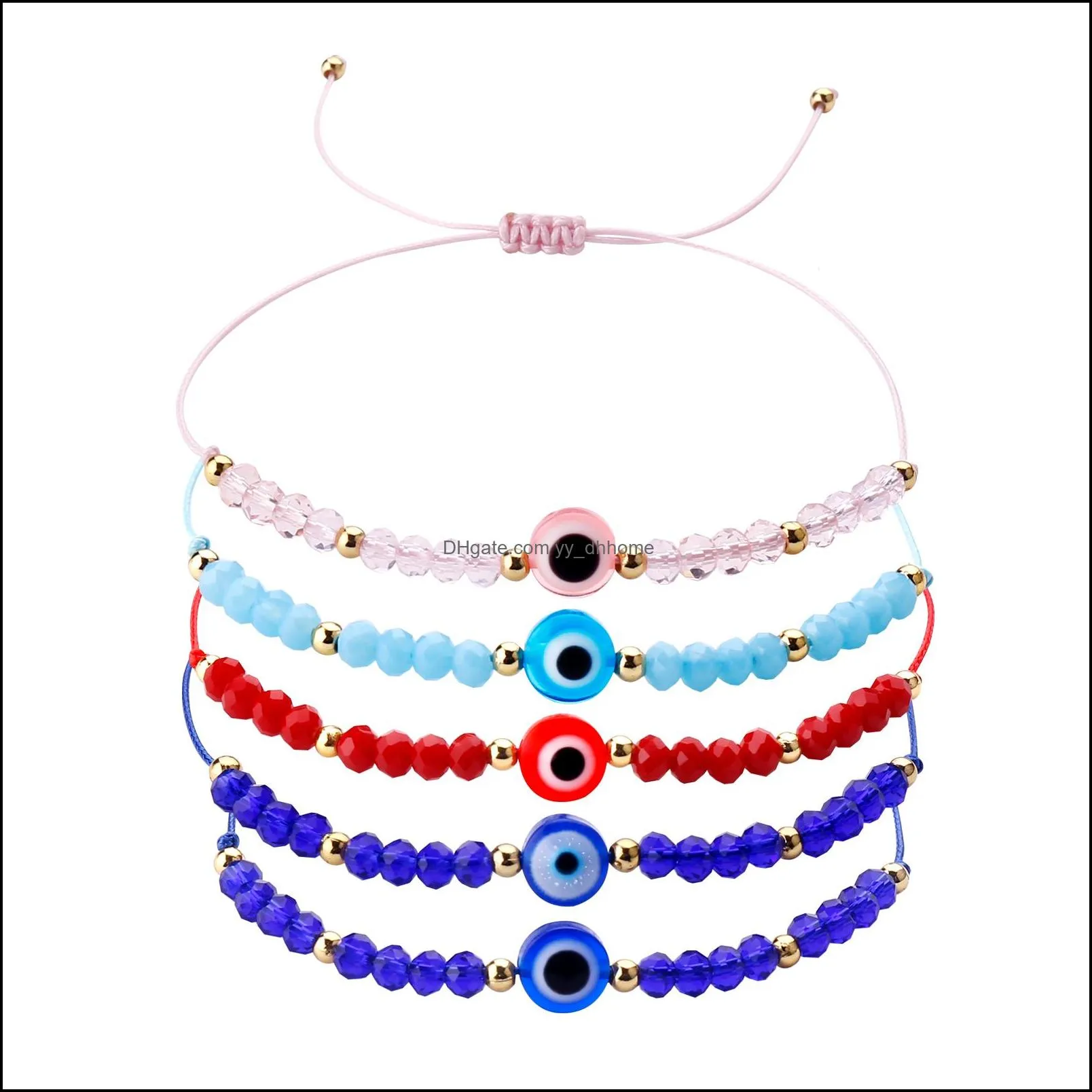 Link Chain Bracelets Jewelry Turkish Blue Crystal Evil Eye For Women Handmade Glass Beads Lucky Accessories F Dhzjp