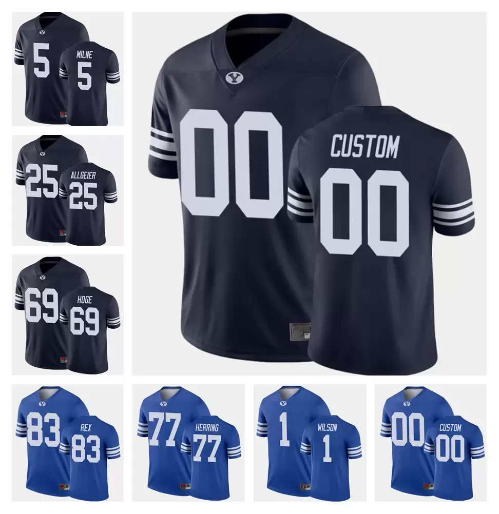 BYU Cougars 1 Zach Wilson Jerseys Jerseys 77 Chandon Herring 25 Tyler Alloyerier 5 DAX Milne 16 Baylor Romney 4 Troy Warner Uomo Donne Jersey giovanile